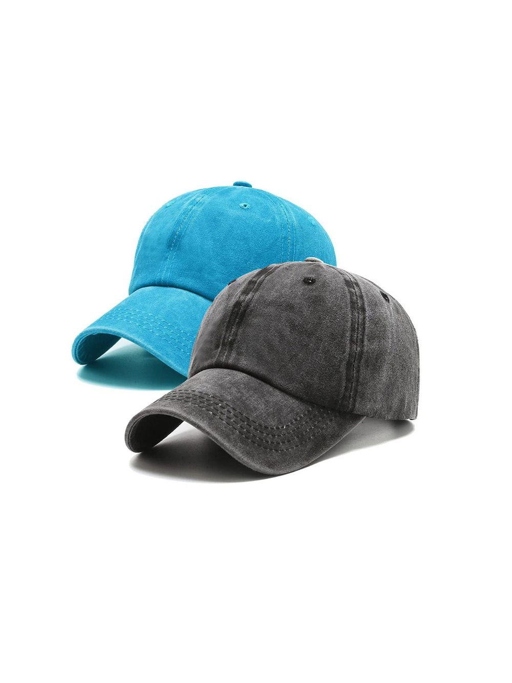 2 Packs Vintage Washed Distressed Baseball Cap Dad | Black, Turquoise | Size OS